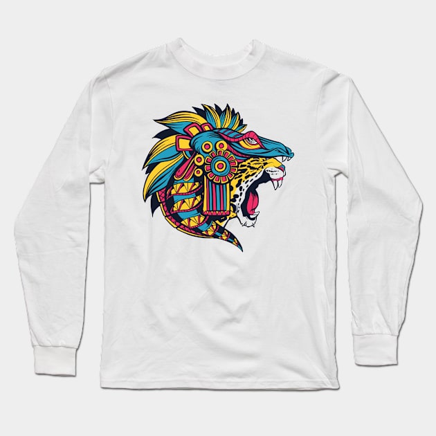 Beautiful Aztec Jaguar Headress Long Sleeve T-Shirt by BamBam